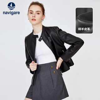 Navigare italian dinghy women's short single leather jacket with stand collar motorcycle style slim jacket 2336703509 xl