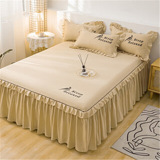 Porphyry oak bed skirt type bed cover single piece dustproof protective cover 1.51.8 m2 fitted sheet anti-slip bed cover sunshine camel 180x220cm single piece bed skirt