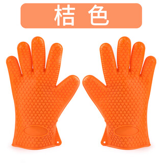2 pcs kitchen thickened anti-scalding insulated silicone gloves, high temperature resistant microwave oven baking gloves waterproof gloves 2 pcs orange