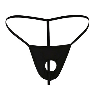 Men's thong, sexy sexy underwear with holes, thin elastic low-waisted t-pants, black, one size fits all, 160jin, jin is equal to 0.5kg, within