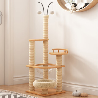 Long pet cat climbing frame cat nest bold large cat tree integrated space capsule cat rack small household space-free hemp rope cat toy 128cm 4-layer upgraded multi-layer practical model
