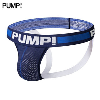 Sexy underwear 2 pairs pump trendy men's thong mesh double thong pants hollow buttocks exposed blue m h115-sapphire blue