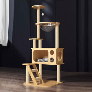 Long pet cat climbing frame cat nest bold large cat tree integrated space capsule cat rack small household space-free hemp rope cat toy 138cm 3-layer simple impulse model