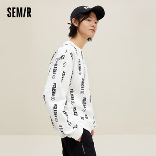 Semir sweatshirt men's loose round neck comfortable fleece winter korean style off-shoulder fashion all-over printed top trendy white and black tone 0319 160/80a/xs