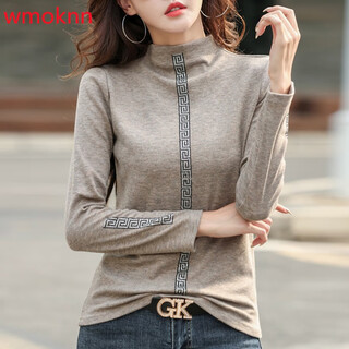 Wmoknn trendy brand fashion spring and autumn new style half turtleneck bottoming shirt for women with brushed t-shirt long-sleeved top and stylish shirt khaki xl