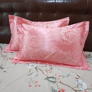Cotton satin jacquard pillowcase european style pillowcase single latex pillowcase wedding pair high count high density budapest (jade powder) 1 pair 48cmx74cm