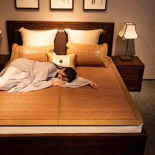 可若瑞娜2022新款双面竹席凉席学生宿舍席子双人折叠竹藤单人竹席夏季双面冬夏两用折叠碳化清凉竹空调席 金玉良缘（反面藤草） 200*220cm（双人2米床适用）