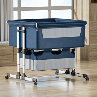 Haizijia twin crib bedside bed cradle bed baby bb cradle bed multi-functional double newborn child bed navy blue + mattress + storage basket + palace mosquito net
