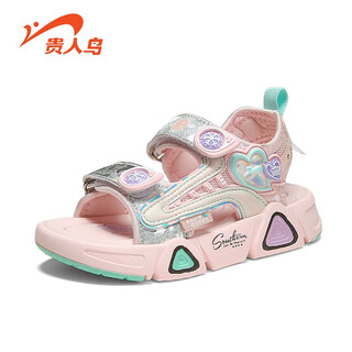 Guirenniao children's sandals 2025 new korean version girls summer soft-soled baby beach shoes pink 32 (inner length 20.5/foot length 20.0)