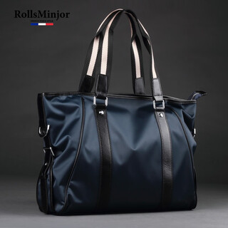 Rolls-mg men's business casual briefcase handbag shoulder crossbody canvas nylon travel oxford cloth business trip large capacity blue small size 36*10*28cm