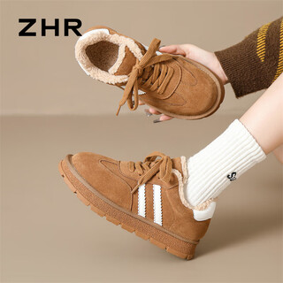 Zhr cotton shoes for women in winter plus velvet to keep warm moral training shoes for women in the snow to prevent cold light thick-soled women's shoes eh121 camel 38