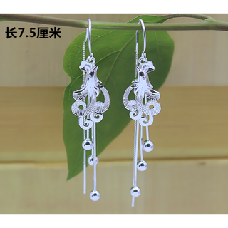 Doro dutch silver earrings for women 99 sterling silver love tassel versatile temperament full silver ear hook earrings trendy new high-end earrings anti-lost phoenix dance nine days earrings