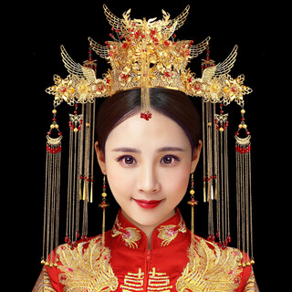 Meng junchen xiuhe clothing headdress wedding hair accessories chinese wedding costume phoenix crown xiamei bride dragon and phoenix gown jewelry phoenix crown + ear clip