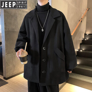 Jeep men's casual windbreaker autumn and winter british style short woolen jacket trendy men youth loose and handsome brand men's clothing black xl follow the store for priority delivery