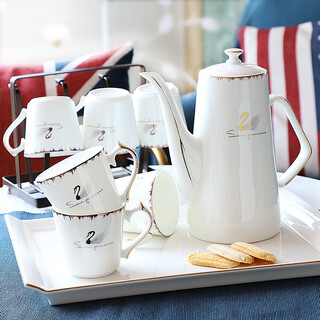 Pinlaiyun home water cup set ceramic simple living room drinking set cup nordic water set family bone china tea cup light luxury cup rocky water set 9 pieces (6 cups 1 pot + tea tray shelf)