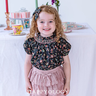 Happyology british girls summer pure cotton floral top baby girl's ear-trimmed stand-up collar puff sleeve shirt starry night secret garden 98 (98cm)