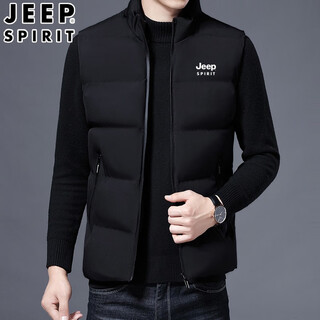 Jeep spirit vest men's autumn and winter trendy men's thickened warm casual vest men's cotton jacket vest outer wear m66 black 2xl (recommended 130-145jin jin equals 0.5 kg)