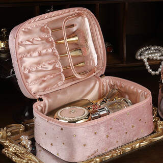 Tomill cosmetic bag women's large capacity skin care product storage bag business travel toiletries bag velvet portable cosmetic storage bag velvet weaver-pink