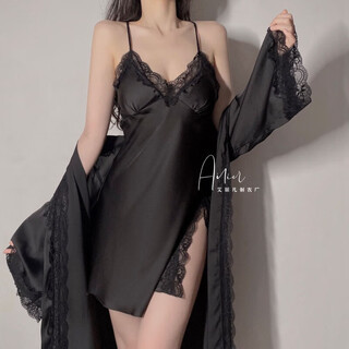 Adore autumn and summer sexy pajamas women's summer suspender nightgown nightgown pure lust wind backless ice and snow silk 2026 new simple set black (9161 two-piece set) l