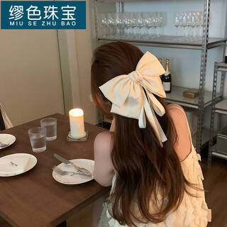 Miu se japanese and korean double-layered satin bow tiara with top clip spring clip hair clip hair accessory double-layered bow spring clip * white b07-102