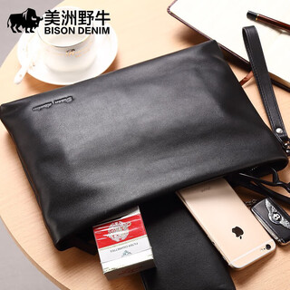 American bison men's handbag cowhide envelope bag large capacity clutch bag birthday gift for boyfriend