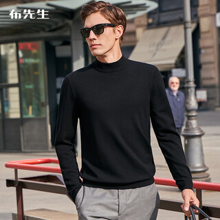 Mr. bu 100% wool sweater men's turtleneck sweater thick solid color knitted bottoming sweater autumn and winter versatile top small turtleneck black l (175)