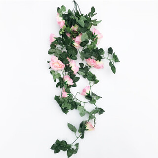 Win the show, simulated plant wall, green plant wall background wall, green simulated plant mall advertising door head artificial decoration accessories/pink rose wall hanging/1 meter long bunch