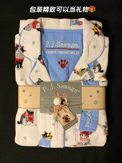 Zkhe comfortable and versatile brushed pajamas women's home wear 2024 spring and autumn new summer plus size male couple long-sleeved suit blue and white color cat l recommended 135-160jin jin equals 0.5 kg