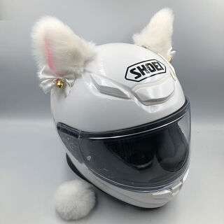 Oyitkps helmet cat ears helmet decoration male and female knights small accessories ear motorcycle electric vehicle motorcycle ski helmet luxury white pink cat ears with bells and tail