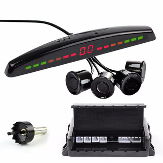 Lutu car reversing radar parking system rear 4 probes led screen display long bar buzzer voice alarm black probe