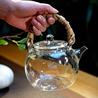 Peking university history glass teapot household heat-resistant japanese hammer pattern electric ceramic stove kettle rattan braided beam kettle kung fu tea set rattan beamed teapot 1000ml