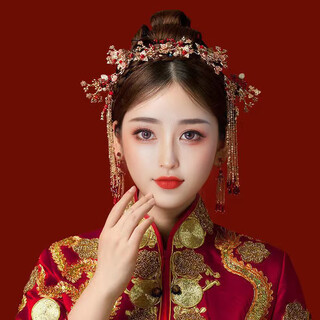 Shengli xiuhe tiara 2022 new chinese style bride wedding tassel step shaking phoenix crown ancient costume xiuhe suit hanfu hair accessories with b01 xiuhe tiara ear clip style