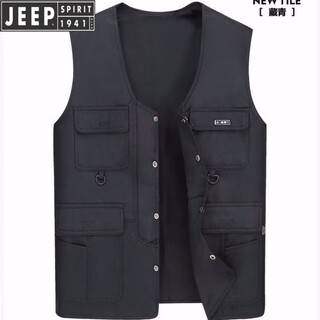 JEEP爸爸装户外坎肩男钓鱼马甲中老年多口袋马夹特大码男士背心 藏青色 均码 小号【体重90到120斤穿】