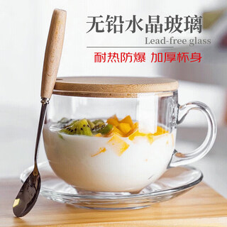 Tianxi oatmeal cup large capacity milk cup round and thickened breakfast cup oatmeal bowl heat-resistant glass fruit juice cup breakfast cup + lid + spoon 450ml