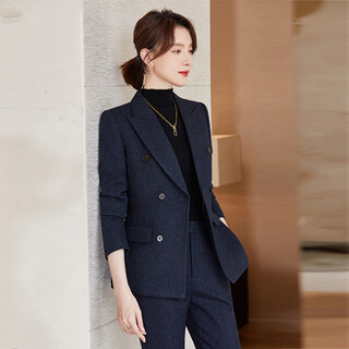 Sugargirl autumn and winter small suit suit women's casual commuting professional wear women's suit jacket teacher workplace manager formal wear navy blue suit + pants l