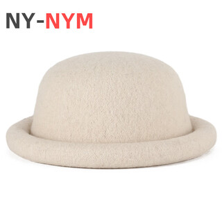 Ny-nym hat autumn and winter knitted wool dome japanese style new versatile small head circumference ball hat curled edge cute small basin hat milk white 56-57cm