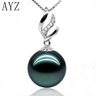 Kzd tahitian black pearl pendant single 925 silver necklace pendant diamond clavicle pendant simple necklace for girlfriend 16-17mm
