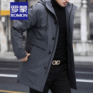 Luo meng mid-length windbreaker men's autumn and winter windproof and cold-proof down coat for young and middle-aged people, hooded dad jacket fy192213 gray spring and autumn style xl 180 recommended 130-140 jin jin equals 0.5 kg