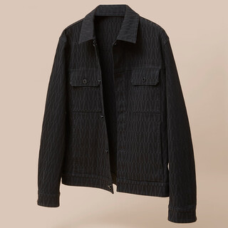 Lilang light fashion men's texture jacquard jacket men's easy care lapel youth commuting washable denim jacket black xl (175)