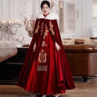 Seidler bridal shawl winter velvet wedding dress with chinese xiuhe cloak cloak thickened warm burgundy dark red