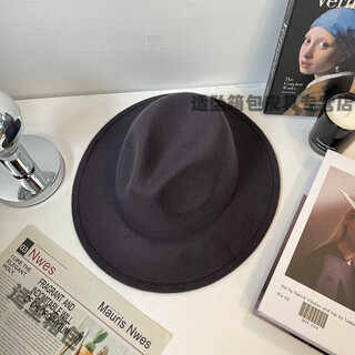 Flower felt hat, top hat, internet celebrity top hat, men's big head french jazz hat, british retro gentleman hat, western style big brimmed hat, gray m55-58cm