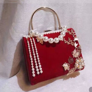 Clcey handmade wedding gold bag, antique style hanfu red velvet handbag