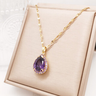 Fat donglai's same style amethyst pendant necklace for women 2024 new internet celebrity niche jewelry clavicle chain for women purple (regular 40+5cm)