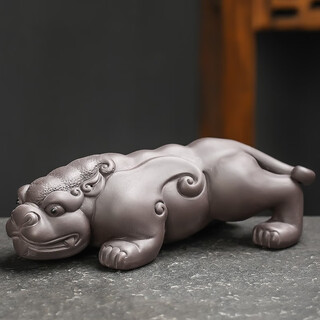 Yuxuan purple clay tea pet lucky pi xiu ornament high quality handmade can raise tea, play tea ceremony tea tray office home ornament black mud lucky pi xiu--medium size