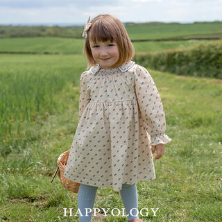 Happyology british children's dress embroidered smak girls' skirt spring and autumn style long-sleeved dress forget-me-not flower sea 104 (104cm)