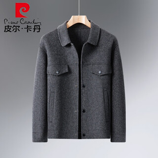 Pierre cardin autumn and winter pure wool casual coat men's double-sided woolen coat men's woolen coat short jacket woolen coat men's official flagship store black gray xl 52 recommended weight 130-150jin jin equals 0.5 kg