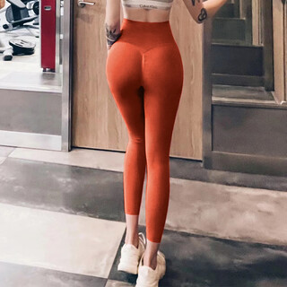 Kejimitao european and american ins peach butt yoga pants women's high waist hip leggings fitness wear outer wear sports pants training summer orange red l