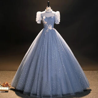 Treasures zearngeoy adult dress for women 18 years old, high-end blue wedding banquet temperament socialite princess dress vocal music test solo performance blue m