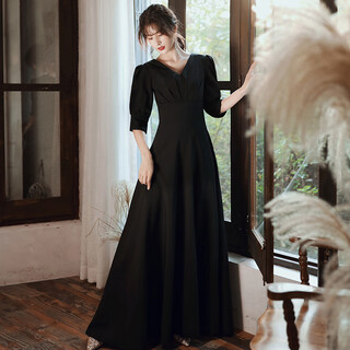 Seidler black evening dress for women 2025 new style simple and elegant queen temperament banquet can be worn at ordinary times long dress autumn black long l