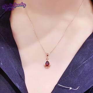 Dl 1998 fat donglai same style garnet 18k gold pendant natural ruby single pendant necklace 925 plated garnet pendant rose gold (+ necklace)